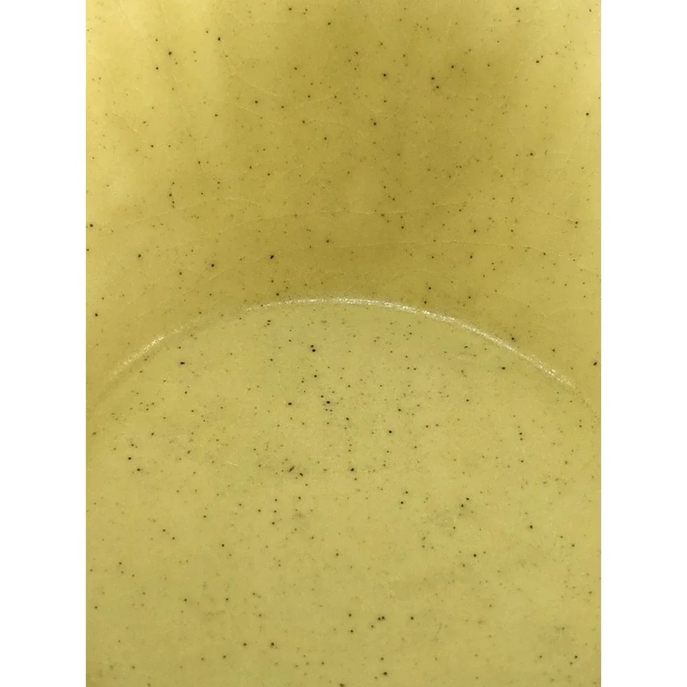 Vintage Ribbed Mustard Yellow Splash Of Green Stoneware Mixing Bowl Matte Signed